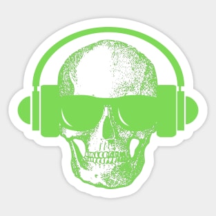 Skull And Phones, Green Sticker